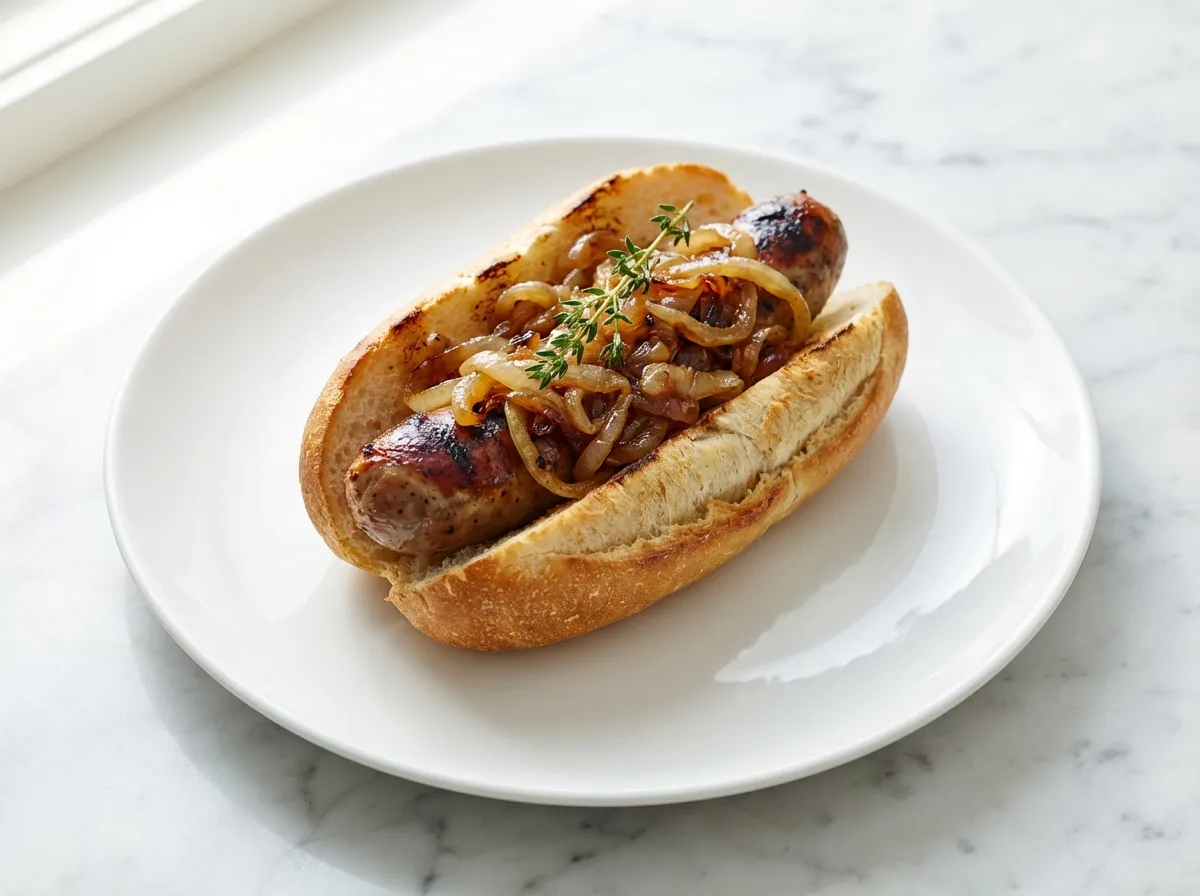 Snag On Bread With Onions