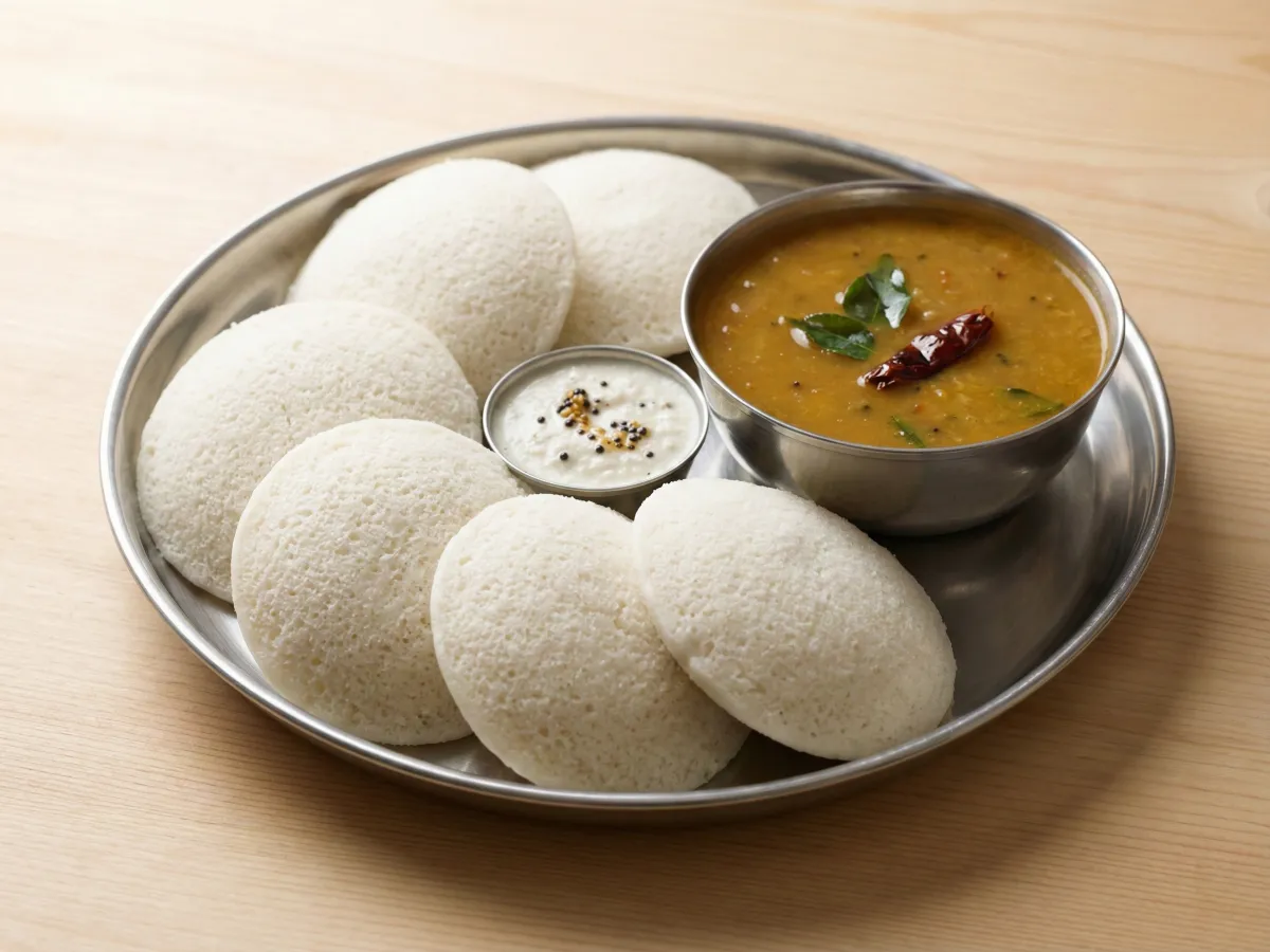 Idli With Sambar And Chutney