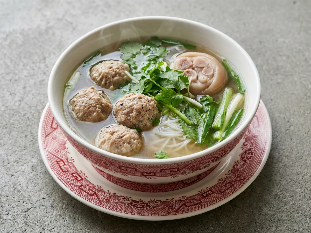 Bun Moc (Pork and Mushroom Noodle Soup)
